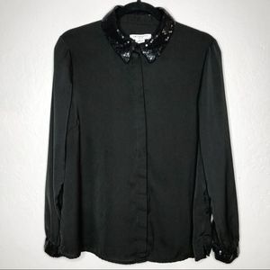 Liz Claiborne Sequence Button Up Black Petite L